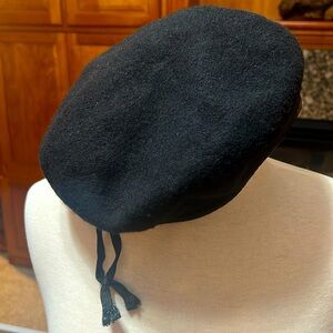 GUC Vintage Bancroft Black Wool & leather trim Beret Military Cap